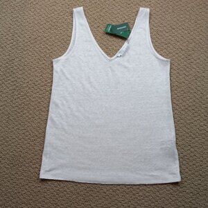 White Organic V Neck Linen Tank, Size Small